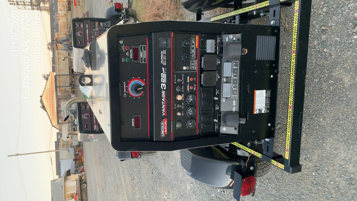 2019 Lincoln Electric Vantage 322 Ready-Pak 3, Two Wheel Trailer, Fender and Light Kit, Cable Rack