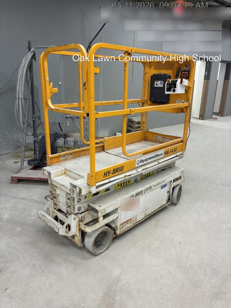 Custom Equipment HB-1430 <ul>
 <li>Hy-Brid Scissor Lift</li>
  <li>Platform capacity up to 670 lbs.</li>
  <li>Working height up to 20 ft</li>
  <li>Weighs under 1,700 lbs.</li>
  <li>Non-marking wheels </li>
</ul>