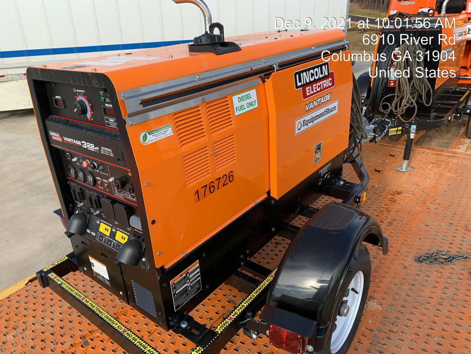 2021 Lincoln Electric Vantage 322 Vantage 322 Ready Pak 3 w/ Decals, ORANGE (includes trailer, cable rack, fender light kit) NO Telematics