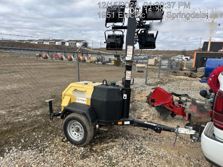 2022 Allmand NLV3GR (4) LED Light Fixture 350W, 23' Vertical Mast, 3kW Prime, Towable, Deep Sea L401, Leveling Jacks, Yanmar T4F 5.8hp