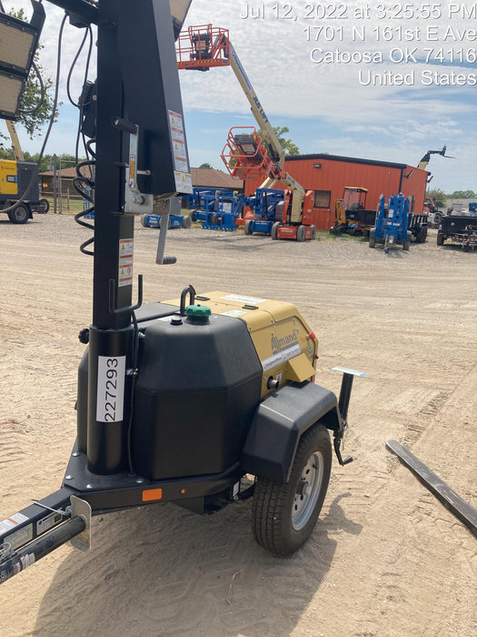 2022 Allmand NLV3GR (4) LED Light Fixture 350W, 23' Vertical Mast, 3kW Prime, Towable, Deep Sea L401, Leveling Jacks, Yanmar T4F 5.8hp