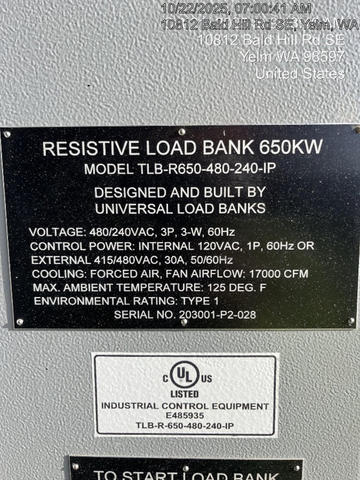 2024 UNIVERSAL LOAD BANKS ULB-R650