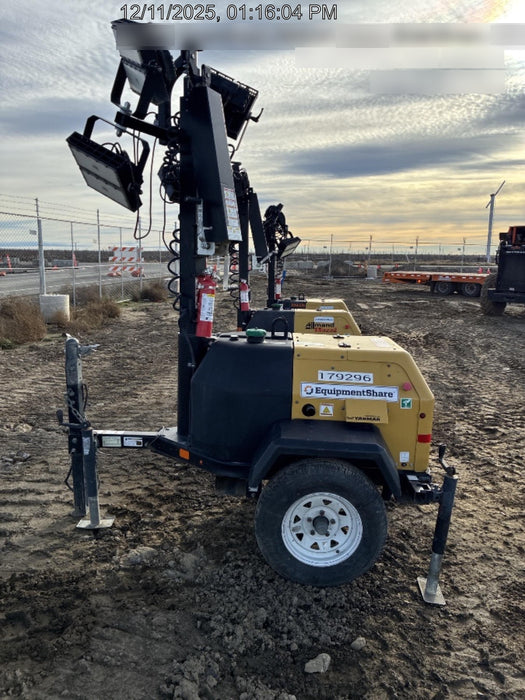 Allmand NLV3GR (4) LED Light Fixture 350W, 23' Vertical Mast, 3kW Prime, Towable, Deep Sea L401, Leveling Jacks, Yanmar T4F 5.8hp