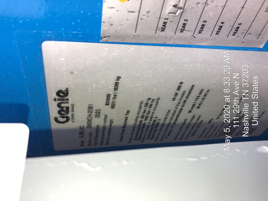 2020 GENIE S-85 XC