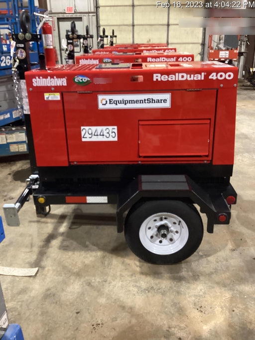 2023 Shindaiwa DGW400MDL Kubota D902 Engine, 23 HP, Dual Op Welder, Wire, Arc, Droop Stick, Tig, and CC Stick Functionality, Simulphase, 3 Phase and 1 Phase Gen Output, Single Axle NB Trlr, Slr Trckl Chrg 12V 12W, Fire Ext