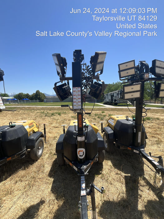 2022 Allmand NLV3GR (4) LED Light Fixture 350W, 23' Vertical Mast, 3kW Prime, Towable, ES Decals, T3