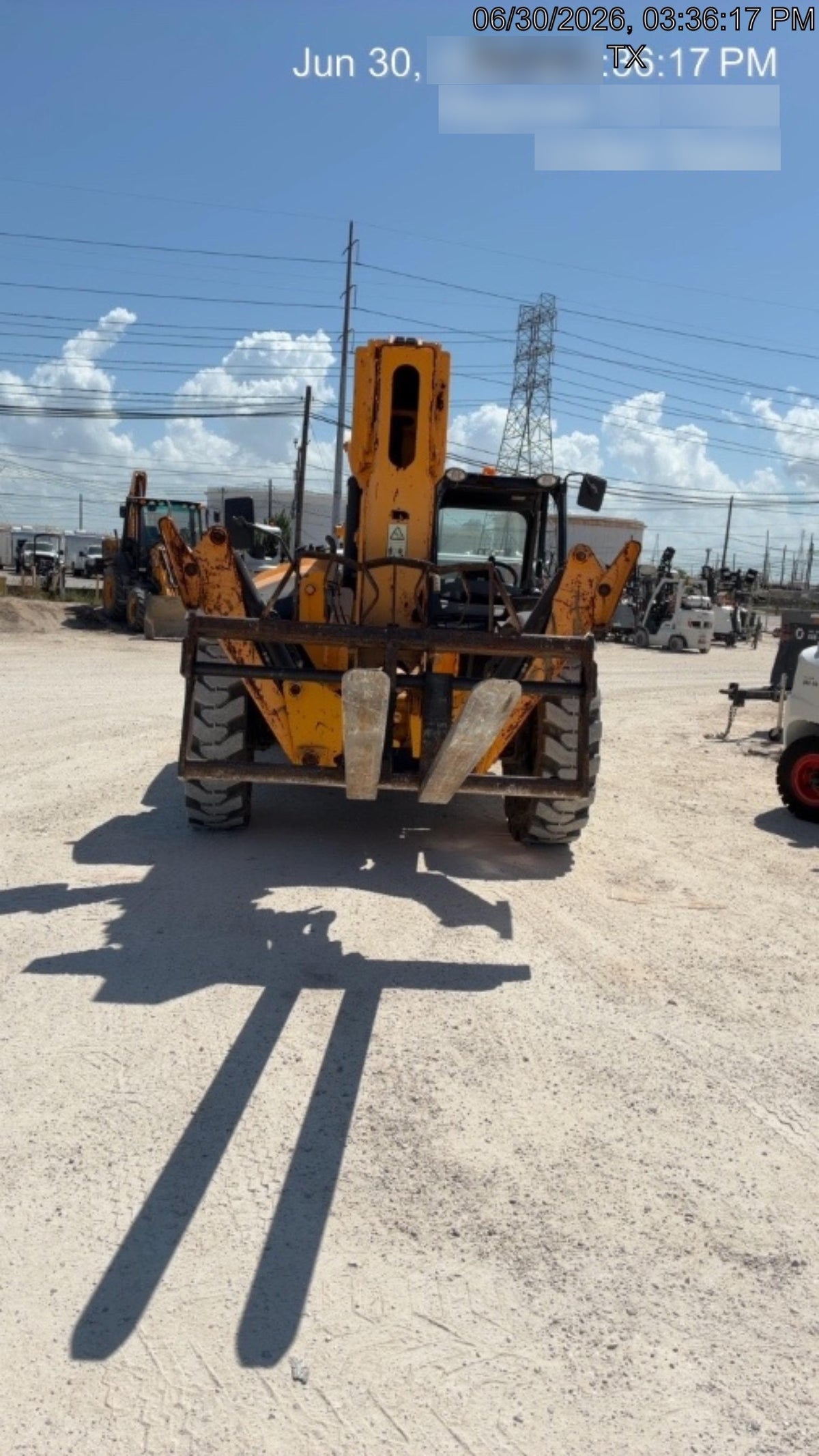 2019 JCB 510-56 Open ROPS, 74 HP, Solid Tires, Worklights, Beacon, Aux Hydraulics, Lifting Eye w/66" Carriage/60" Forks