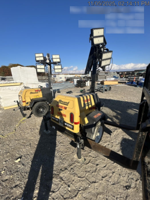 2021 Allmand NLV3GR (4) LED Light Fixture 350W, 23' Vertical Mast, 3kW Prime, Towable, Deep Sea L401, Leveling Jacks, Yanmar T4F 5.8hp