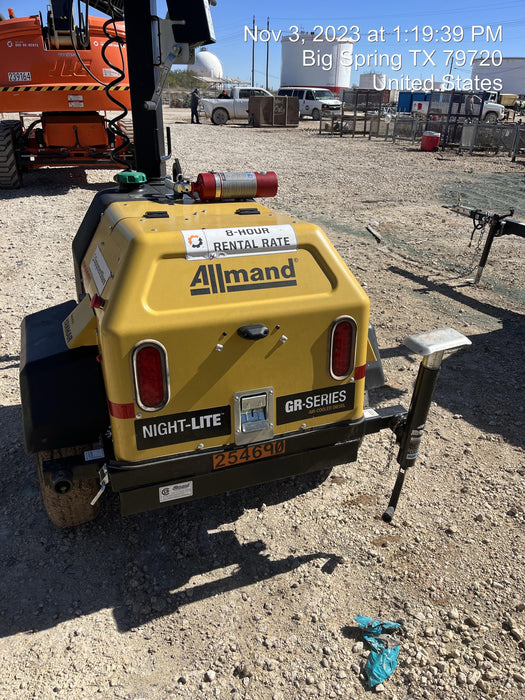 2022 Allmand NLV3GR (4) LED Light Fixture 350W, 23' Vertical Mast, 3kW Prime, Towable, ES Decals, T3
