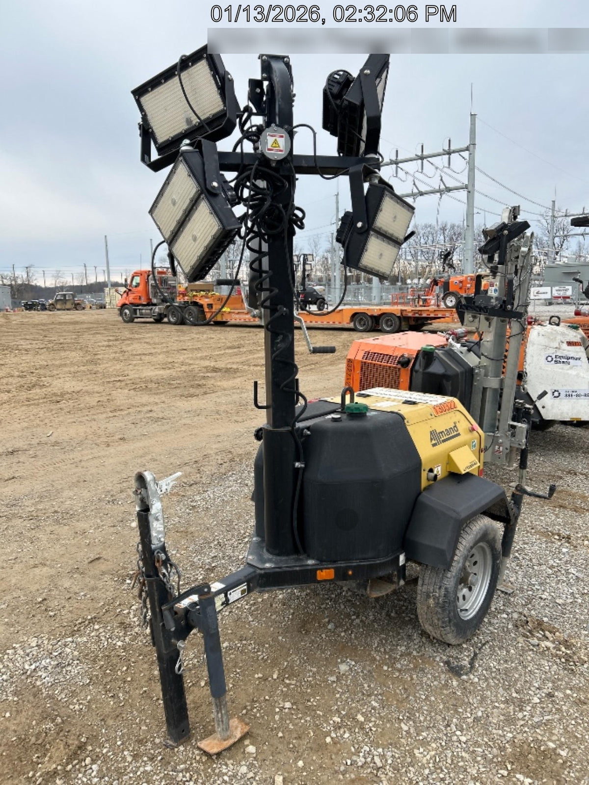 2021 Allmand NLV3GR (4) LED Light Fixture 350W, 23' Vertical Mast, 3kW Prime, Towable, Deep Sea L401, Leveling Jacks, Yanmar T4F 5.8hp