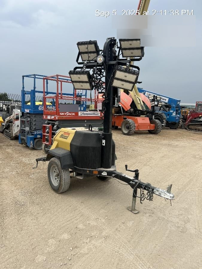 2022 Allmand NLV3GR (4) LED Light Fixture 350W, 23' Vertical Mast, 3kW Prime, Towable, Deep Sea L401, Leveling Jacks, Yanmar T4F 5.8hp