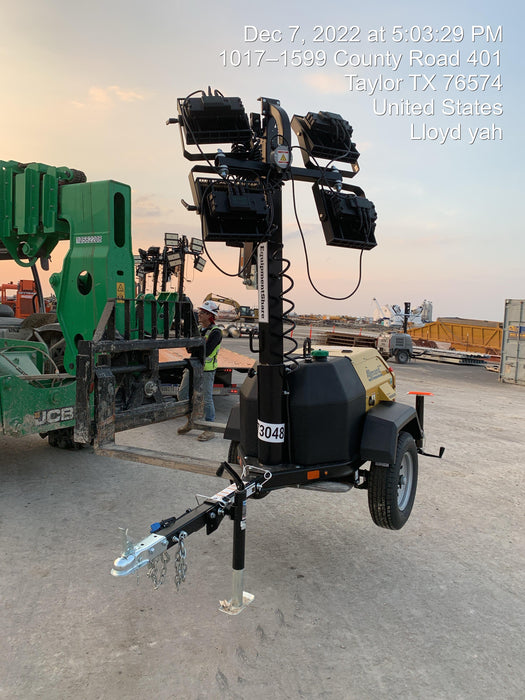 2022 Allmand NLV3GR (4) LED Light Fixture 350W, 23' Vertical Mast, 3kW Prime, Towable, ES Decals, T3