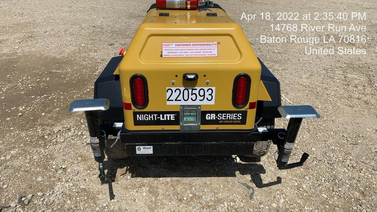 2022 Allmand NLV3GR (4) LED Light Fixture 350W, 23' Vertical Mast, 3kW Prime, Towable, Deep Sea L401, Leveling Jacks, Yanmar T4F 5.8hp