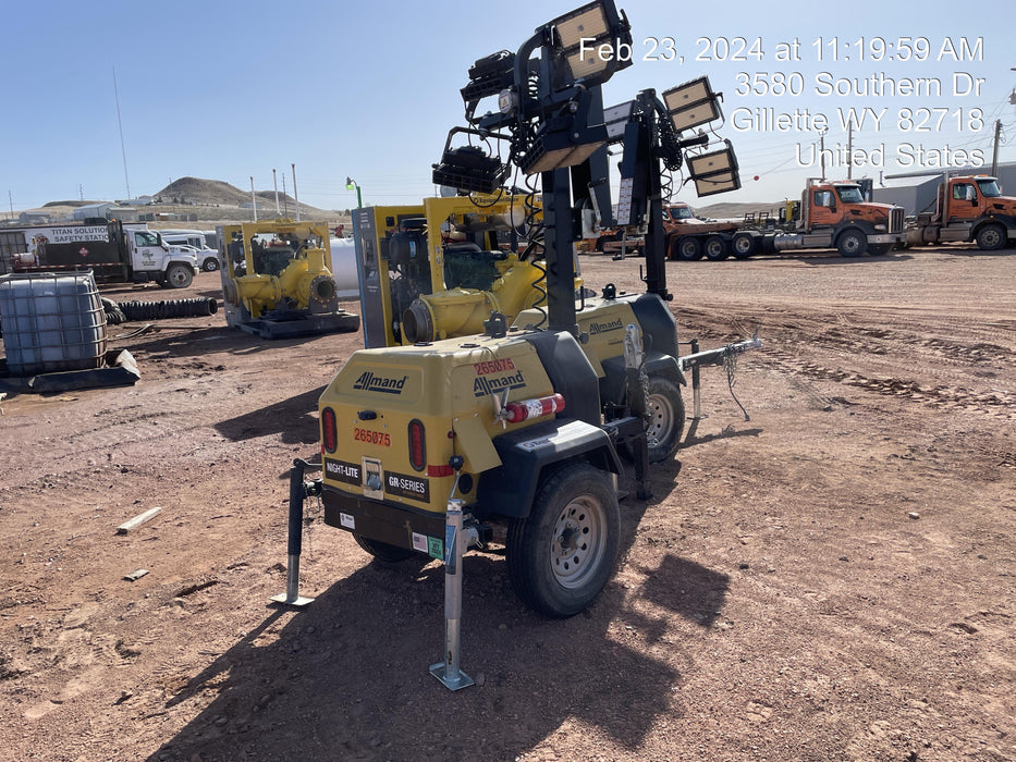 2022 Allmand NLV3GR (4) LED Light Fixture 350W, 23' Vertical Mast, 3kW Prime, Towable, ES Decals, T3