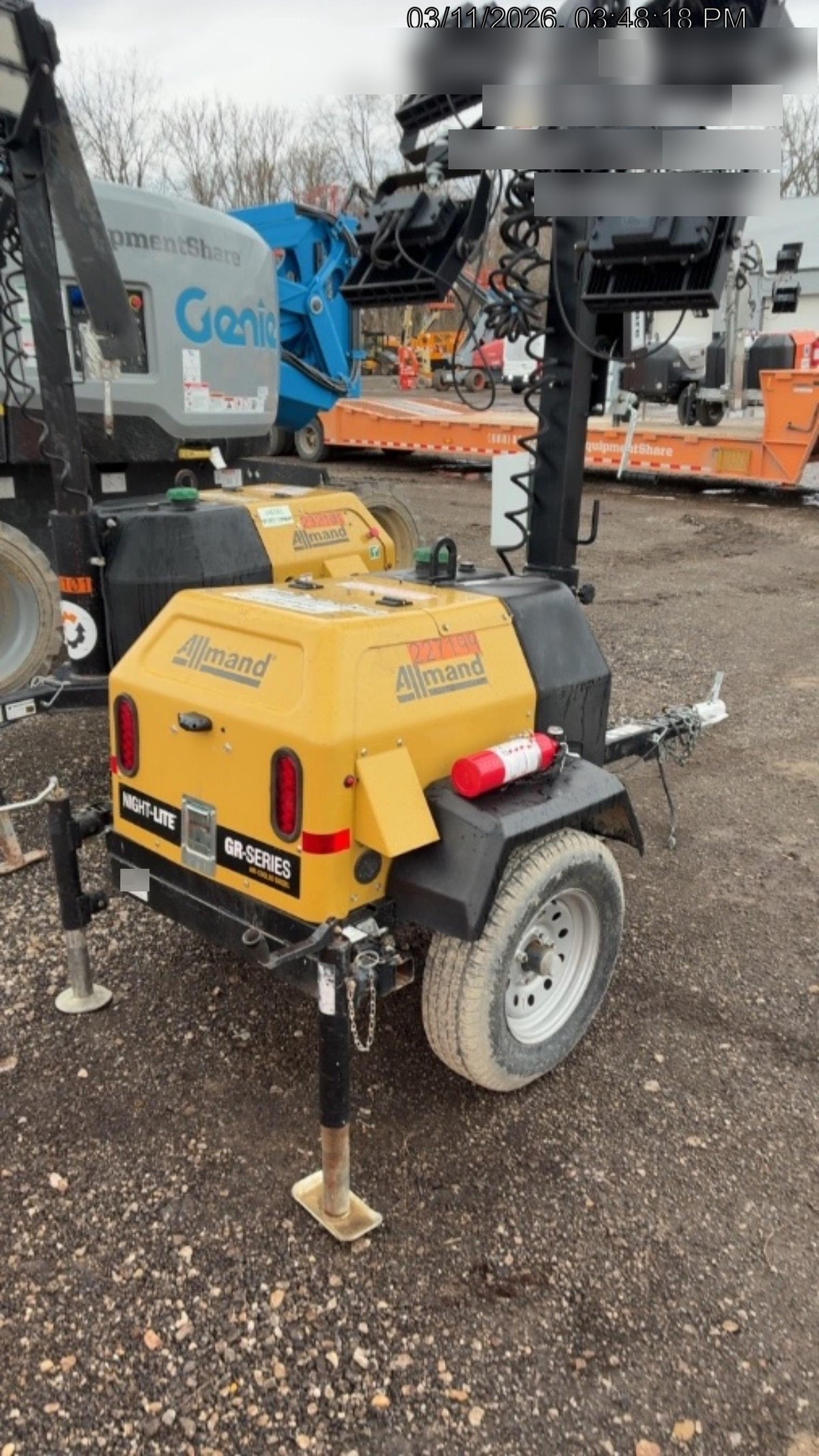 2022 Allmand NLV3GR (4) LED Light Fixture 350W, 23' Vertical Mast, 3kW Prime, Towable, Deep Sea L401, Leveling Jacks, Yanmar T4F 5.8hp