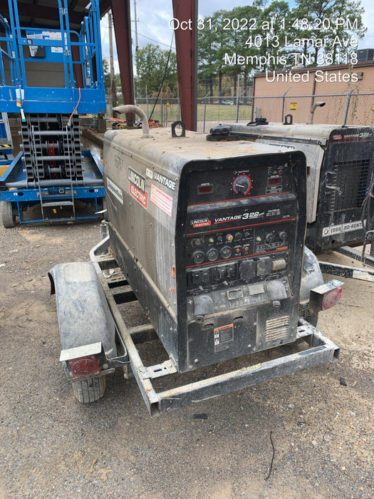 2019 Lincoln Electric Vantage 322 Welder Ready-Pak 3, Two wheel trailer, Fender and Light kit, Cable Rack