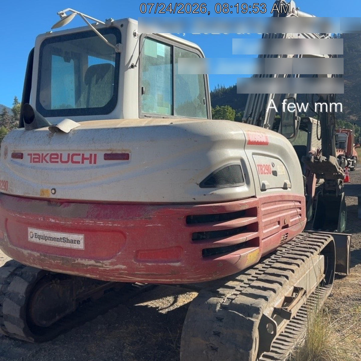 2019 Takeuchi TB290 Cab/Heat/AC Rubber tracks, Dozer blade, Travel alarm, Auxiliary hydraulics Manual QC, Hydraulic thumb, 18", 24", and 36" Buckets
