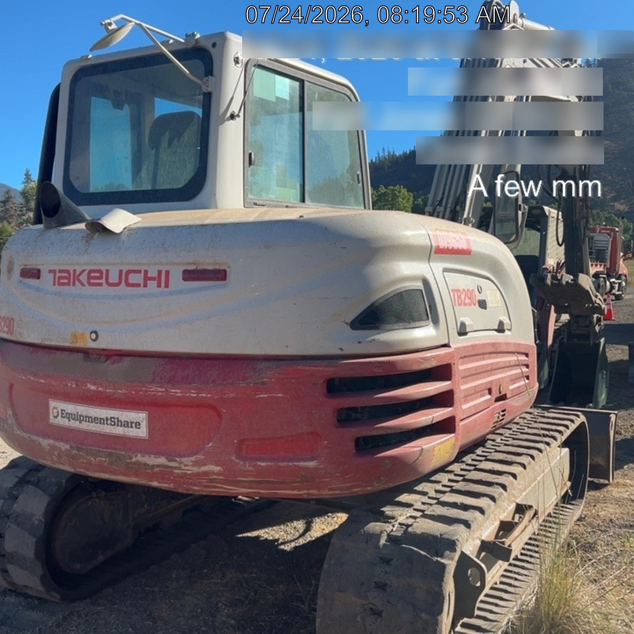 2019 Takeuchi TB290 Cab/Heat/AC Rubber tracks, Dozer blade, Travel alarm, Auxiliary hydraulics Manual QC, Hydraulic thumb, 18", 24", and 36" Buckets