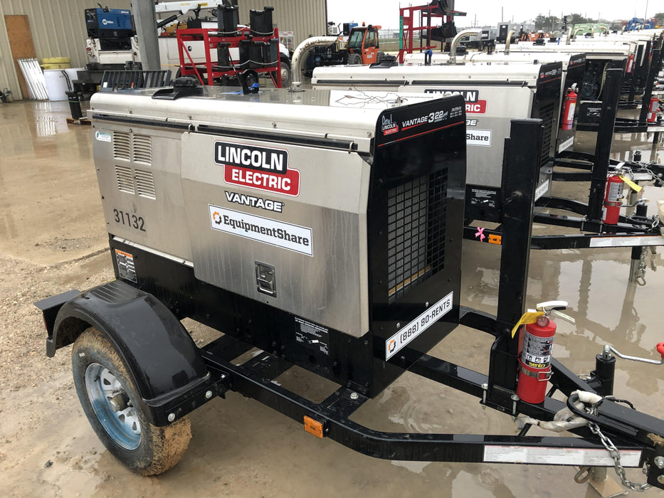 2019 Lincoln Electric Vantage 322 Welder Ready-Pak 3, Two wheel trailer, Fender and Light kit, Cable Rack