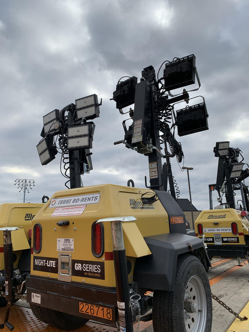 2022 Allmand NLV3GR (4) LED Light Fixture 350W, 23' Vertical Mast, 3kW Prime, Towable, Deep Sea L401, Leveling Jacks, Yanmar T4F 5.8hp