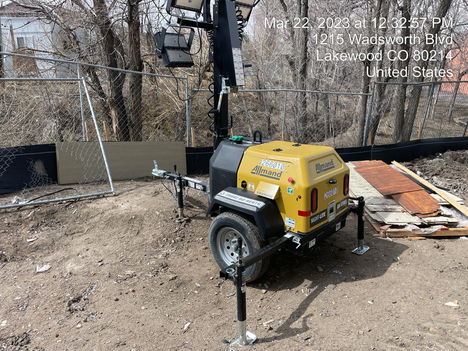 2022 Allmand NLV3GR (4) LED Light Fixture 350W, 23' Vertical Mast, 3kW Prime, Towable, ES Decals, T3