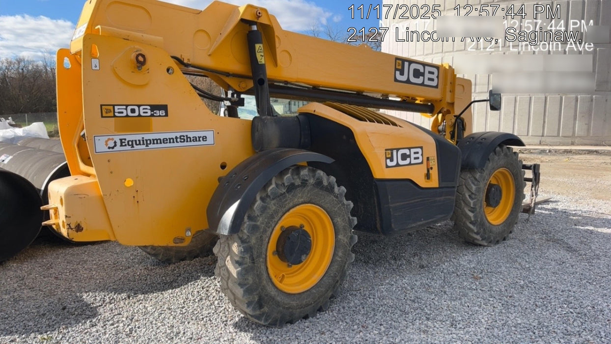 2019 JCB 506-36 Canopy, 74 HP, FF Tires, STD Worklight, Beacon, Aux Hydraulics, Lifting Eye, Back up Alarm 48" Carriage/48" Forks