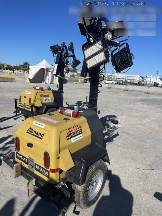 2022 Allmand NLV3GR (4) LED Light Fixture 350W, 23' Vertical Mast, 3kW Prime, Towable, Deep Sea L401, Leveling Jacks, Yanmar T4F 5.8hp