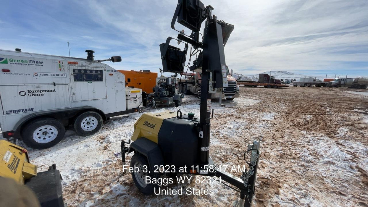 2022 Allmand NLV3GR (4) LED Light Fixture 350W, 23' Vertical Mast, 3kW Prime, Towable, Deep Sea L401, Leveling Jacks, Yanmar T4F 5.8hp