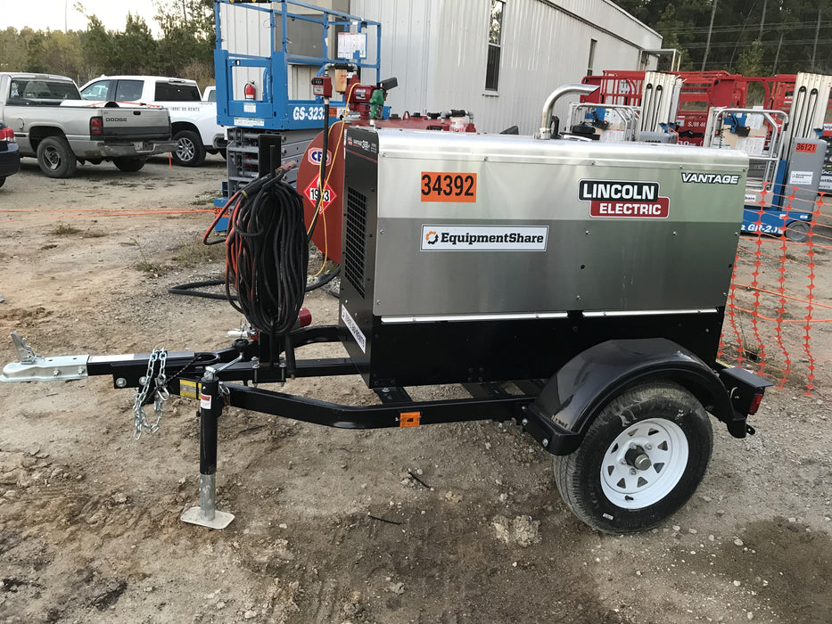 2019 Lincoln Electric Vantage 322 Welder Ready-Pak 3, Two wheel trailer, Fender and Light kit, Cable Rack