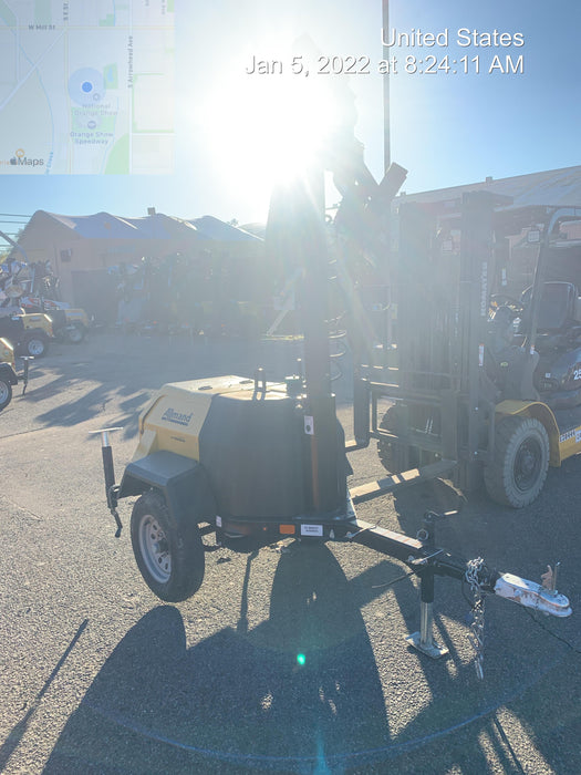 2021 Allmand NLV3GR (4) LED Light Fixture 350W, 23' Vertical Mast, 3kW Prime, Towable, Deep Sea L401, Leveling Jacks, Yanmar T4F 5.8hp