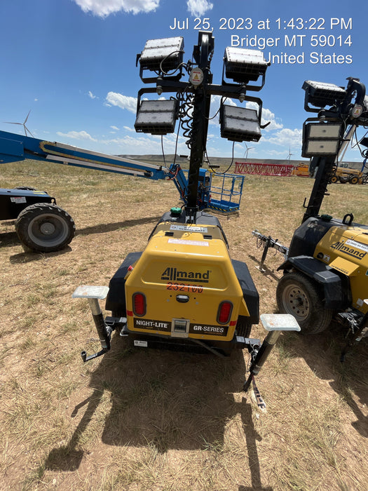 2022 Allmand NLV3GR (4) LED Light Fixture 350W, 23' Vertical Mast, 3kW Prime, Towable, Deep Sea L401, Leveling Jacks, Yanmar T4F 5.8hp