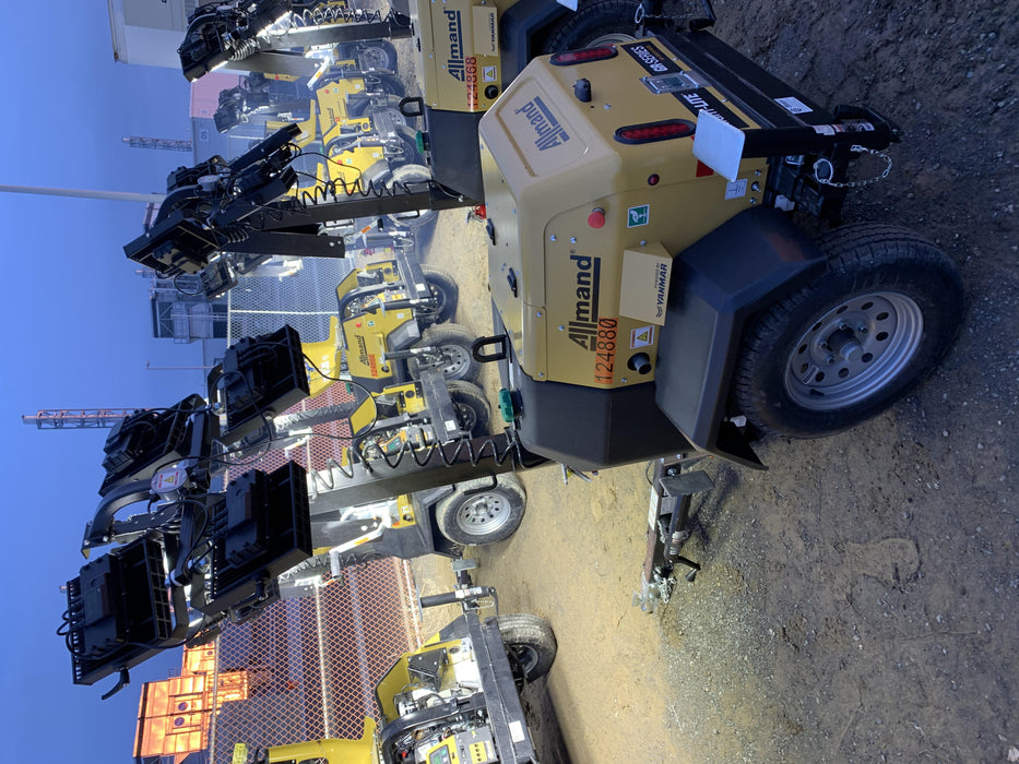 2020 Allmand NLV3GR (4) LED Light Fixture 350W, 23' Vertical Mast, 3kW Prime, Towable, Deep Sea L401, Leveling Jacks, Yanmar T4F 5.8hp