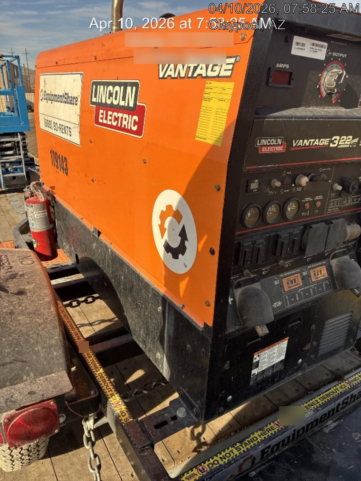 2021 Lincoln Electric Vantage 322 Vantage 322 Ready Pak 3 w/ Decals, ORANGE (includes trailer, cable rack, fender light kit) NO Telematics