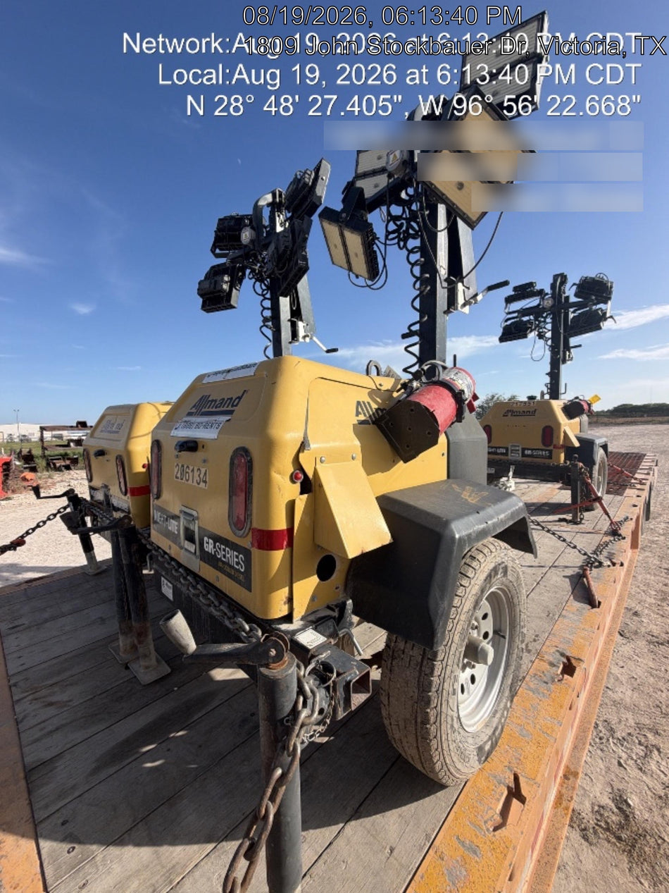 2022 Allmand NLV3GR (4) LED Light Fixture 350W, 23' Vertical Mast, 3kW Prime, Towable, Deep Sea L401, Leveling Jacks, Yanmar T4F 5.8hp