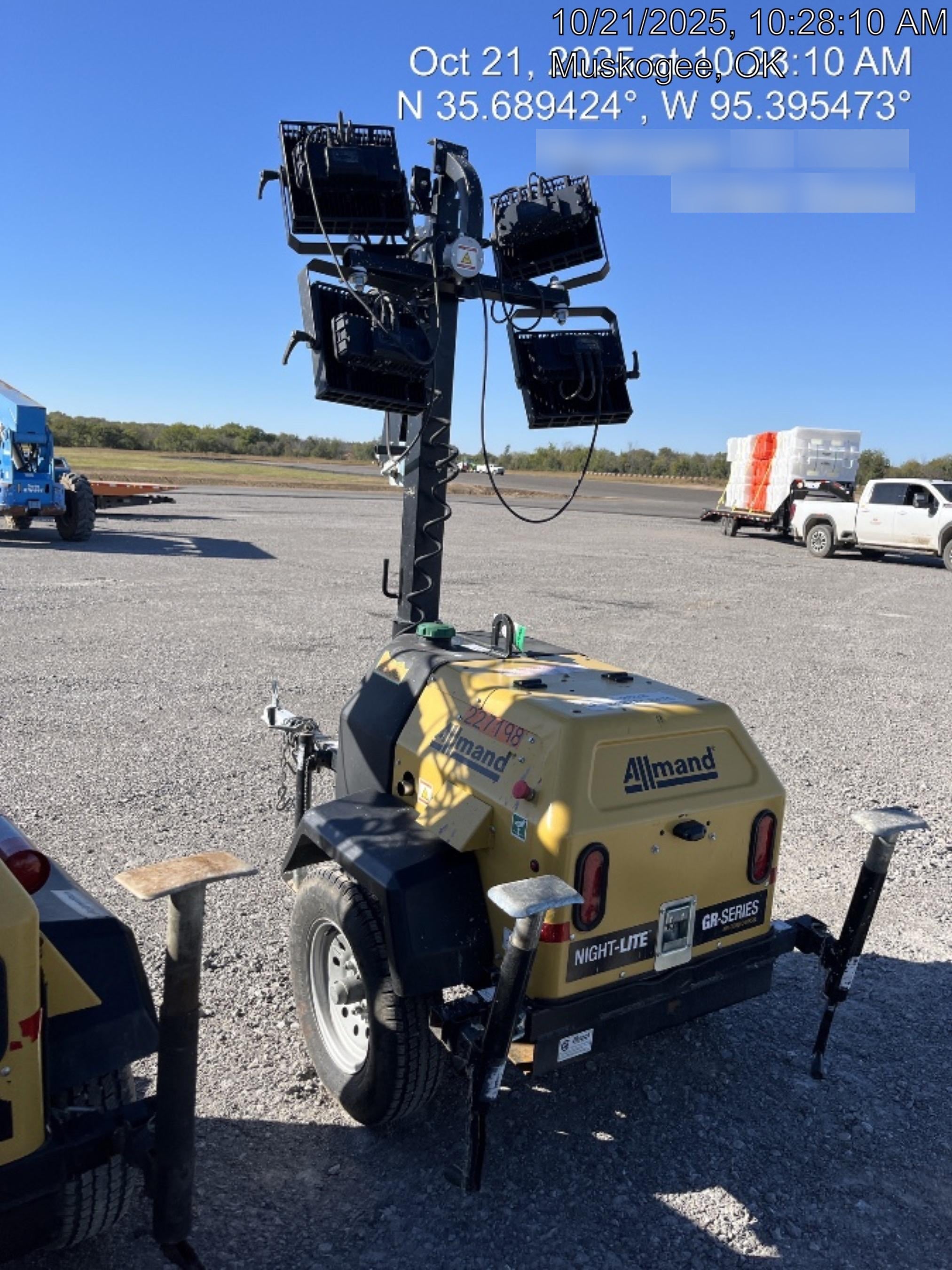 2022 Allmand NLV3GR (4) LED Light Fixture 350W, 23' Vertical Mast, 3kW Prime, Towable, Deep Sea L401, Leveling Jacks, Yanmar T4F 5.8hp