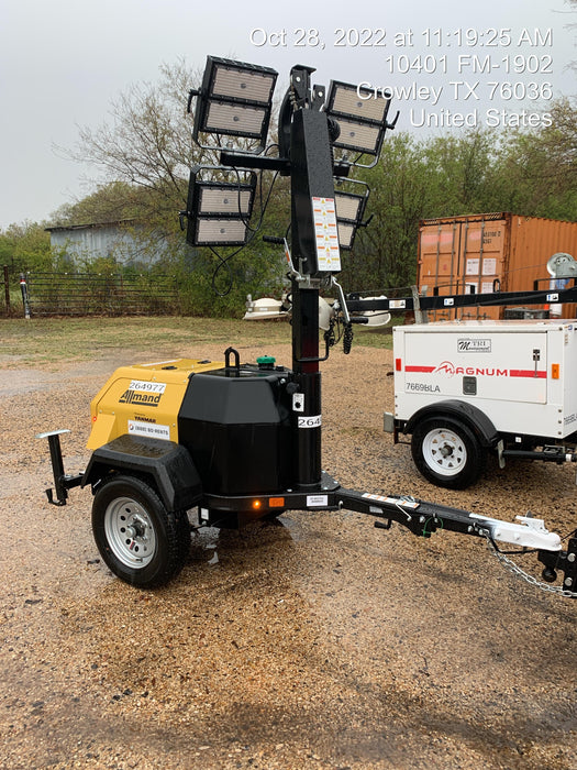 2022 Allmand NLV3GR (4) LED Light Fixture 350W, 23' Vertical Mast, 3kW Prime, Towable, ES Decals, T3