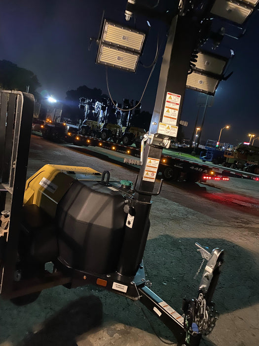 2022 Allmand NLV3GR (4) LED Light Fixture 350W, 23' Vertical Mast, 3kW Prime, Towable, Deep Sea L401, Leveling Jacks, Yanmar T4F 5.8hp