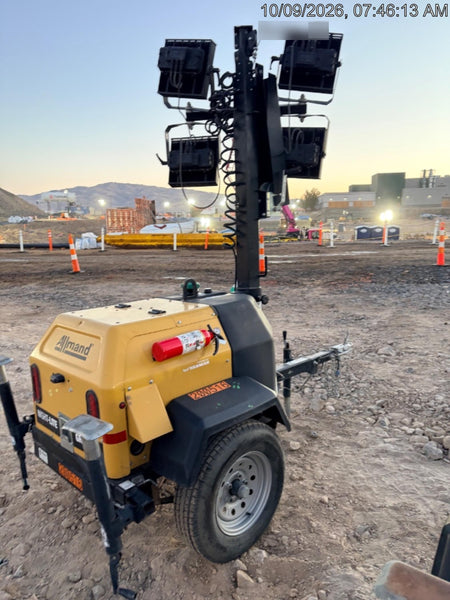 2022 Allmand NLV3GR (4) LED Light Fixture 350W, 23' Vertical Mast, 3kW Prime, Towable, Deep Sea L401, Leveling Jacks, Yanmar T4F 5.8hp