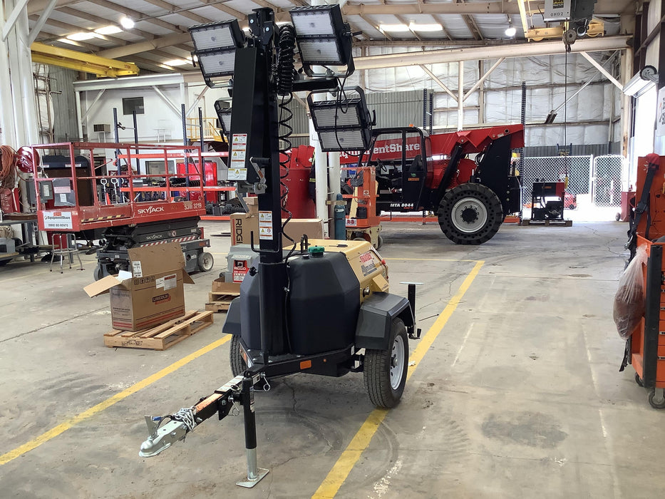 2021 Allmand NLV3GR (4) LED Light Fixture 350W, 23' Vertical Mast, 3kW Prime, Towable, Deep Sea L401, Leveling Jacks, Yanmar T4F 5.8hp