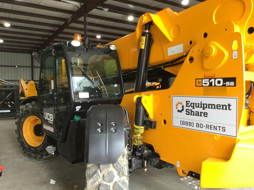 2019 JCB 510-56 74 HP w/CAB/HVAC, Beacon, Worklights, Aux Hydraulics, Foam Filled Tires w/60" Carriage/Forks