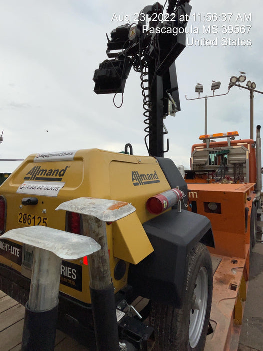 2022 Allmand NLV3GR (4) LED Light Fixture 350W, 23' Vertical Mast, 3kW Prime, Towable, Deep Sea L401, Leveling Jacks, Yanmar T4F 5.8hp