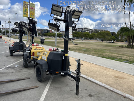 2022 Allmand NLV3GR (4) LED Light Fixture 350W, 23' Vertical Mast, 3kW Prime, Towable, ES Decals, T3