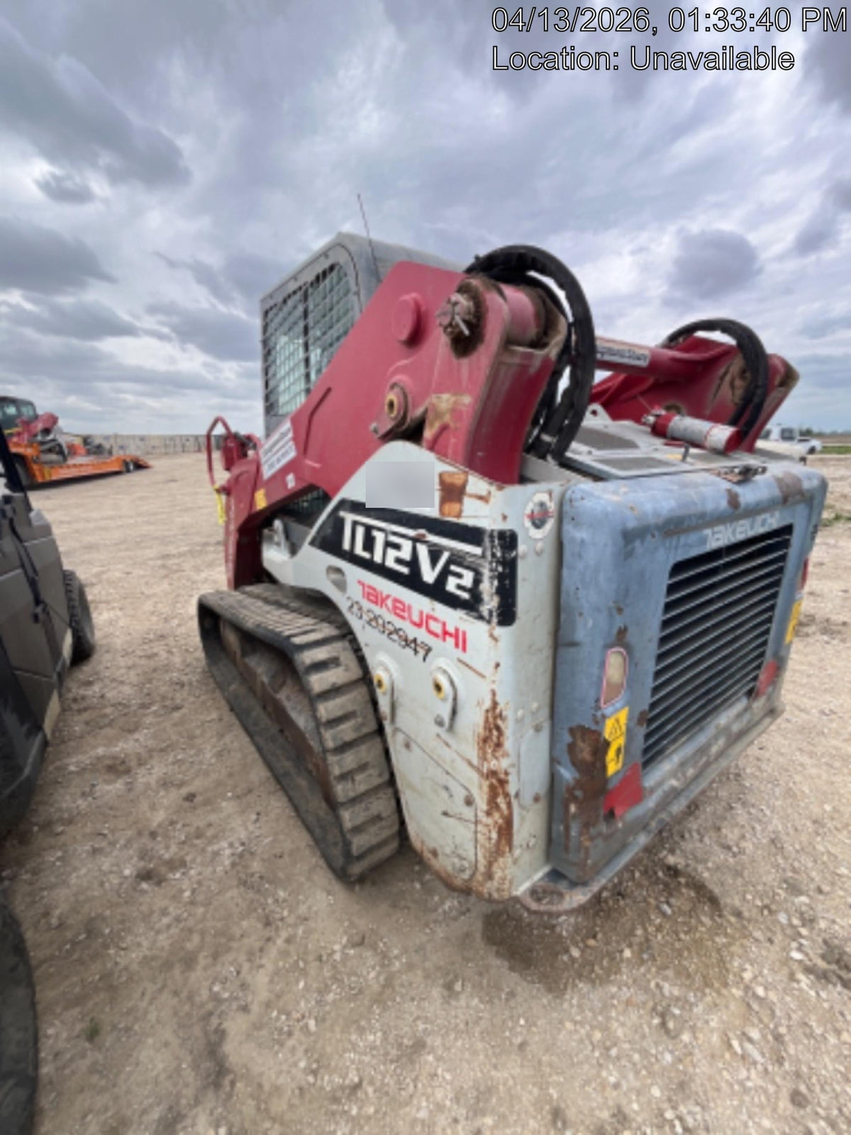2019 Takeuchi TL12V2C Cab/Heat/Air w/Auxiliary Hydraulics, 2 Speed, Hydraulic QC 80" Tooth Bucket, 48" Pallet Forks