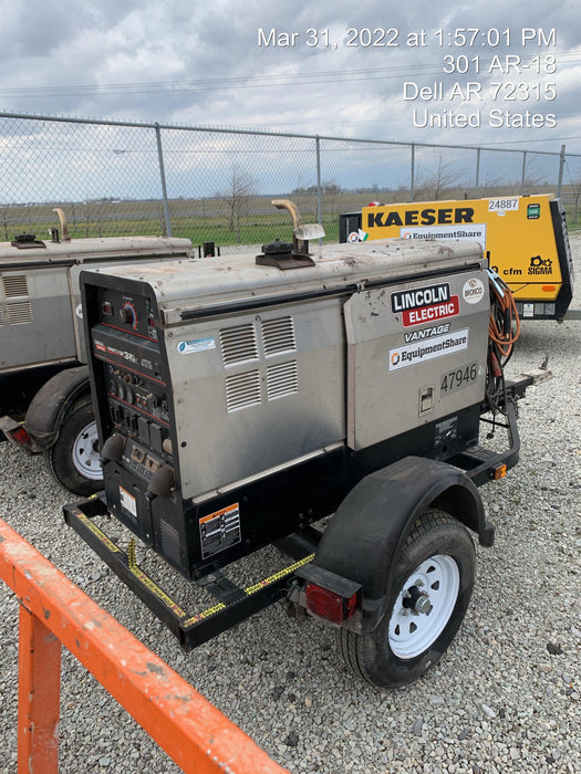 2019 Lincoln Electric Vantage 322 Ready-Pak 3, Two Wheel Trailer, Fender and Light Kit, Cable Rack