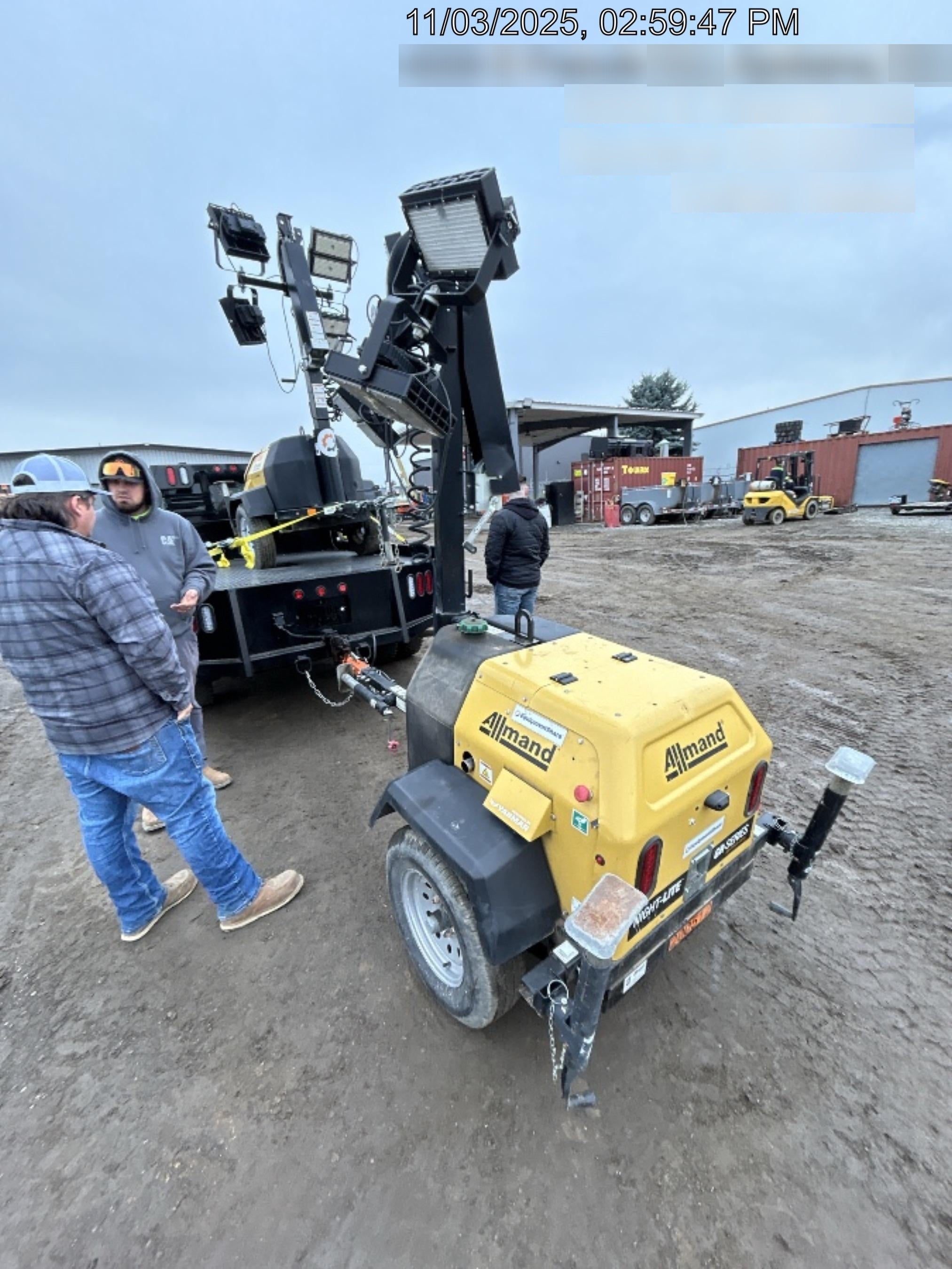2022 Allmand NLV3GR (4) LED Light Fixture 350W, 23' Vertical Mast, 3kW Prime, Towable, Deep Sea L401, Leveling Jacks, Yanmar T4F 5.8hp