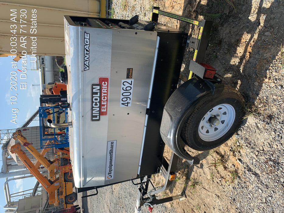 2019 Lincoln Electric Vantage 322 Ready-Pak 3, Two Wheel Trailer, Fender and Light Kit, Cable Rack