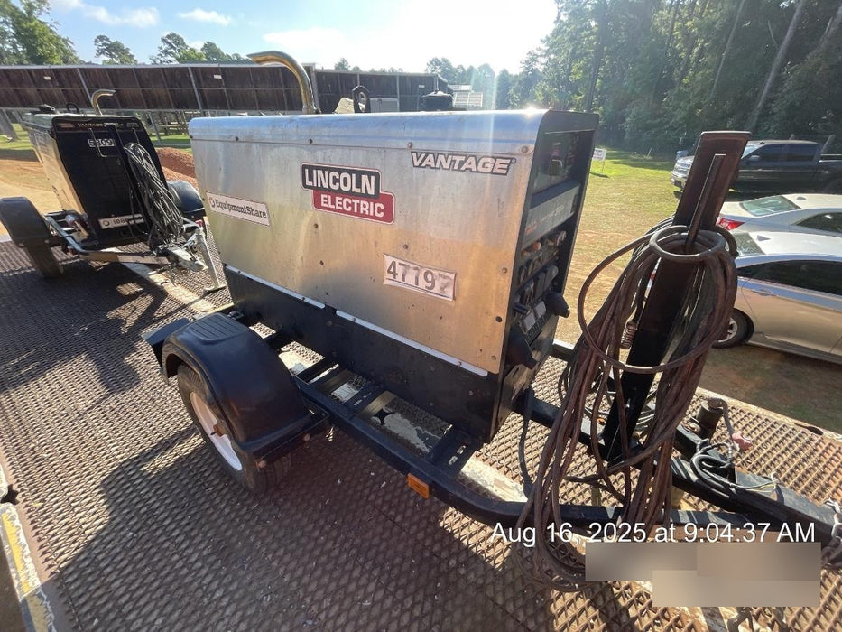 2019 Lincoln Electric Vantage 322 Welder Ready-Pak 3, Two wheel trailer, Fender and Light kit, Cable Rack