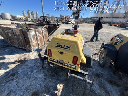 2022 Allmand NLV3GR (4) LED Light Fixture 350W, 23' Vertical Mast, 3kW Prime, Towable, Deep Sea L401, Leveling Jacks, Yanmar T4F 5.8hp