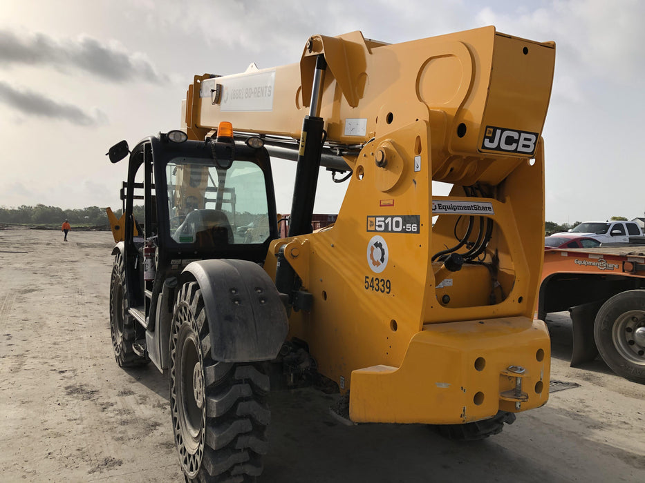 2019 JCB 510-56 Canopy, 74 HP, Solid Tires, STD Worklight, Beacon, Aux Hydraulics, Lifting Eye, Back up Alarm w/66" Carriage/60" Forks