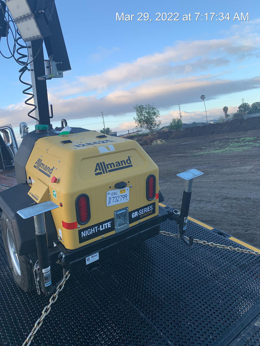 2021 Allmand NLV3GR (4) LED Light Fixture 350W, 23' Vertical Mast, 3kW Prime, Towable, Deep Sea L401, Leveling Jacks, Yanmar T4F 5.8hp